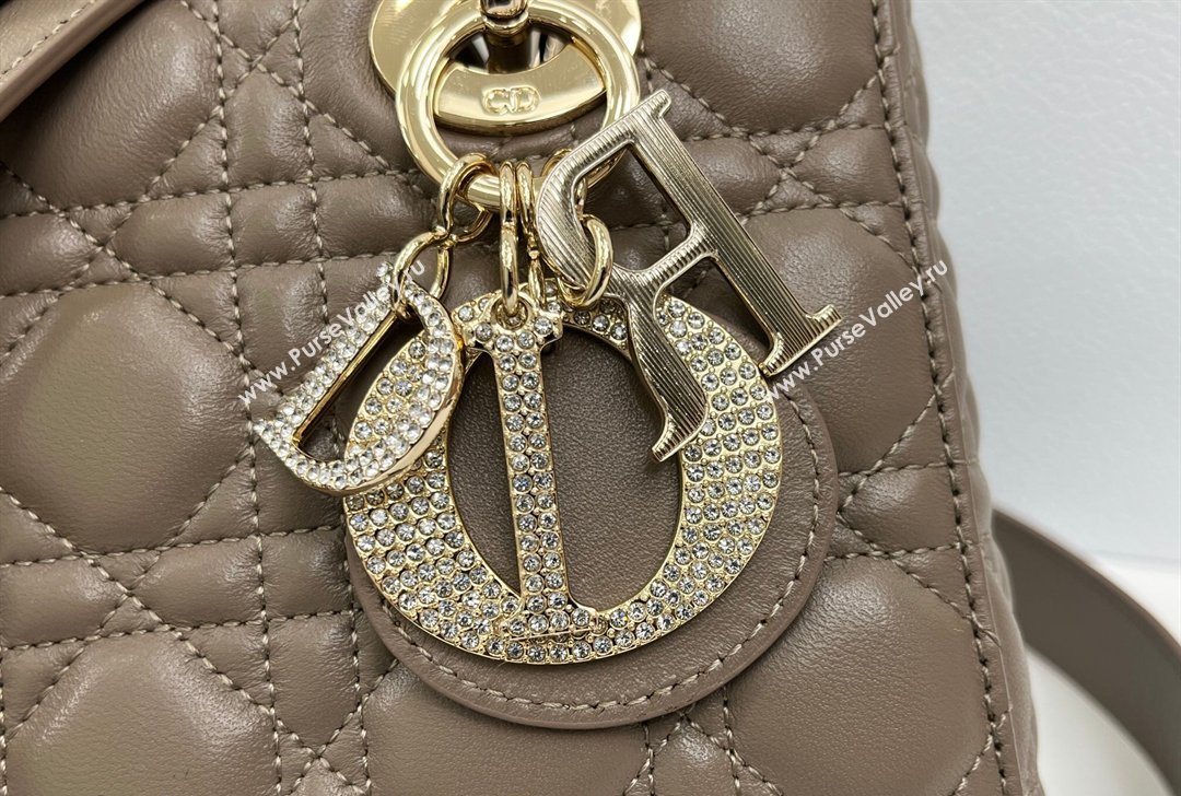 Dior Small Lady Dior My ABCDior Bag in Cannage Lambskin Leather with Strass Charm Dark Grey 2026 0126 (XXG-260126058)