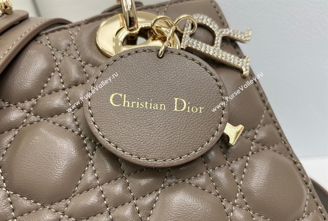 Dior Small Lady Dior My ABCDior Bag in Cannage Lambskin Leather with Strass Charm Dark Grey 2026 0126 (XXG-260126058)