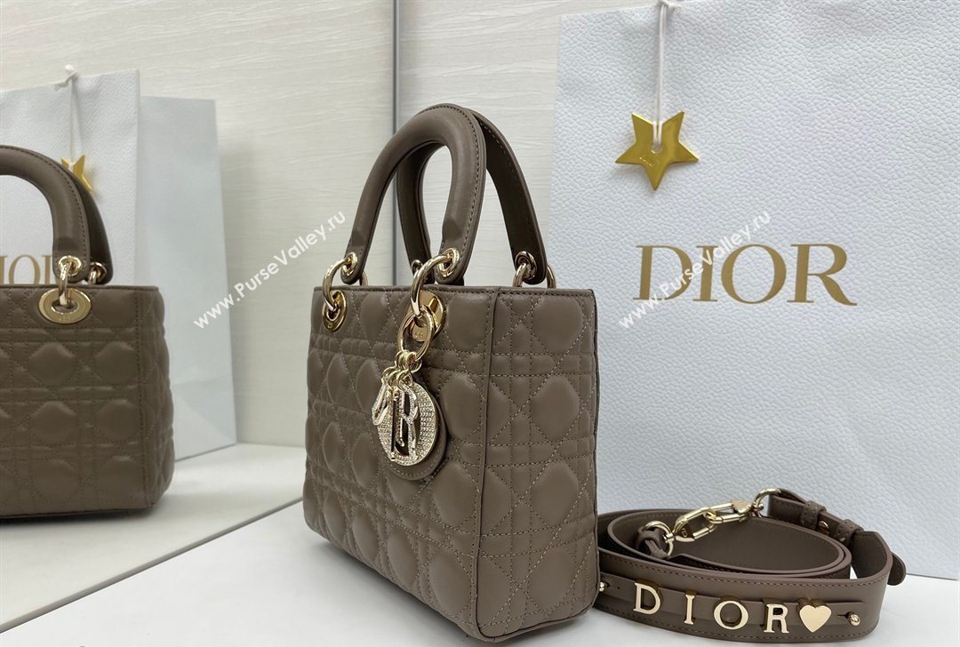 Dior Small Lady Dior My ABCDior Bag in Cannage Lambskin Leather with Strass Charm Dark Grey 2026 0126 (XXG-260126058)