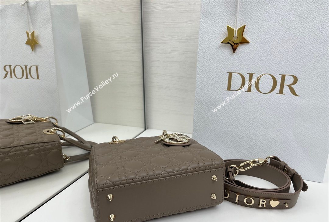 Dior Small Lady Dior My ABCDior Bag in Cannage Lambskin Leather with Strass Charm Dark Grey 2026 0126 (XXG-260126058)
