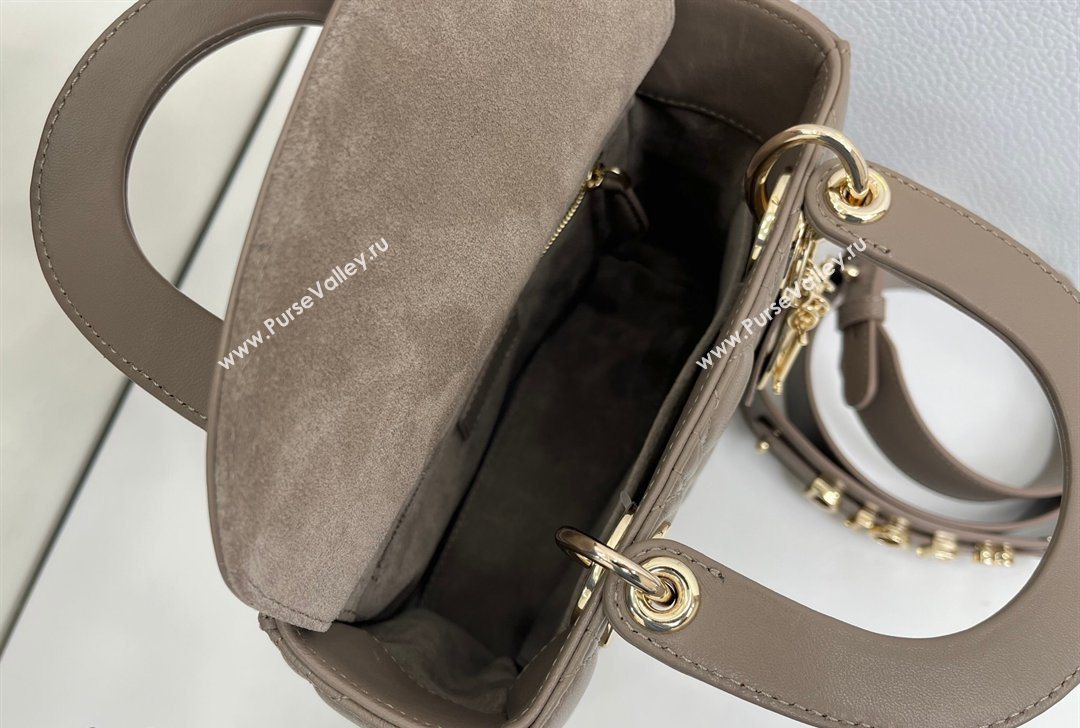 Dior Small Lady Dior My ABCDior Bag in Cannage Lambskin Leather with Strass Charm Dark Grey 2026 0126 (XXG-260126058)