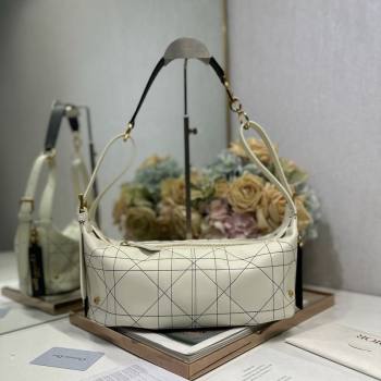 Dior Small D-Journey Bag in Two-Tone Calfskin Leather in White Flat Macrocannage with Contrasting Black Topstitching 2026 (XXG-2