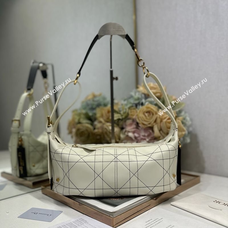 Dior Small D-Journey Bag in Two-Tone Calfskin Leather in White Flat Macrocannage with Contrasting Black Topstitching 2026 (XXG-2