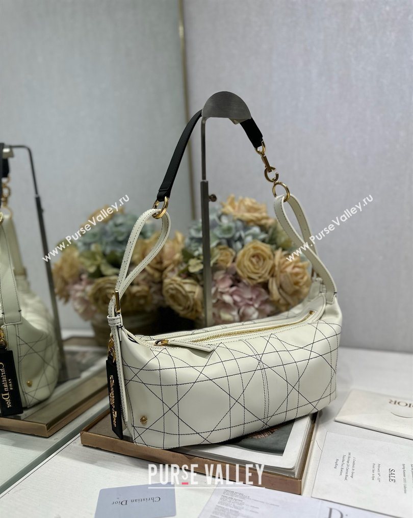 Dior Small D-Journey Bag in Two-Tone Calfskin Leather in White Flat Macrocannage with Contrasting Black Topstitching 2026 (XXG-2