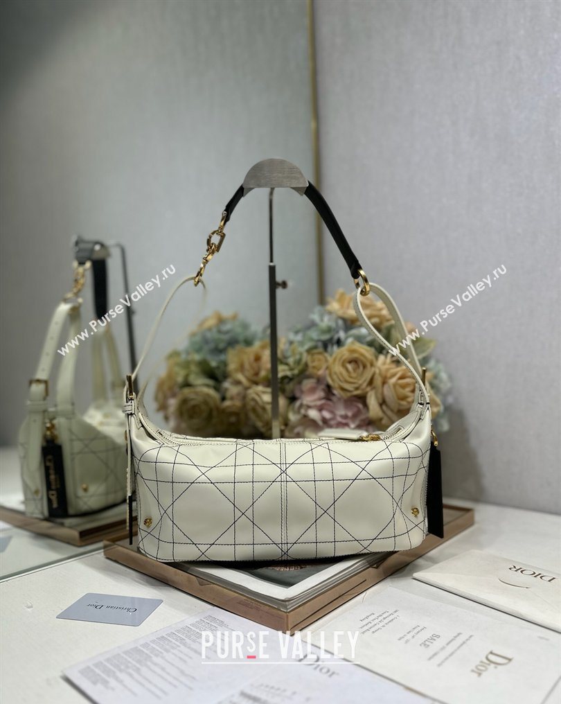 Dior Small D-Journey Bag in Two-Tone Calfskin Leather in White Flat Macrocannage with Contrasting Black Topstitching 2026 (XXG-2