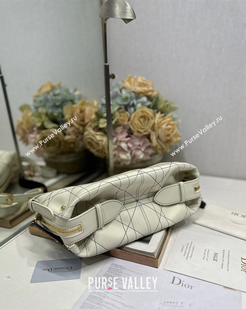 Dior Small D-Journey Bag in Two-Tone Calfskin Leather in White Flat Macrocannage with Contrasting Black Topstitching 2026 (XXG-2