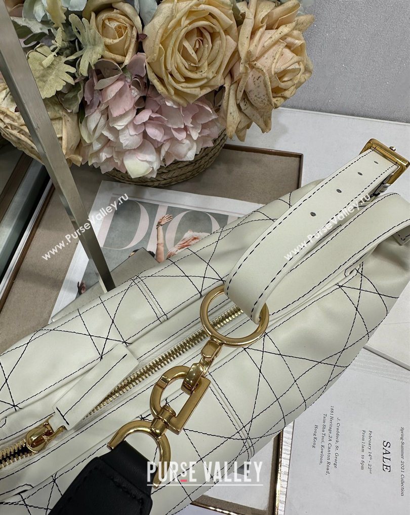 Dior Small D-Journey Bag in Two-Tone Calfskin Leather in White Flat Macrocannage with Contrasting Black Topstitching 2026 (XXG-2