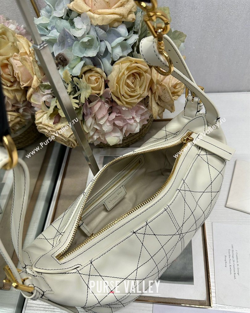 Dior Small D-Journey Bag in Two-Tone Calfskin Leather in White Flat Macrocannage with Contrasting Black Topstitching 2026 (XXG-2
