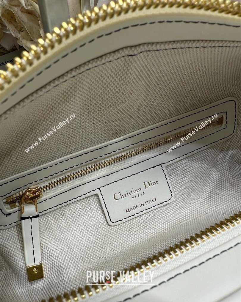 Dior Small D-Journey Bag in Two-Tone Calfskin Leather in White Flat Macrocannage with Contrasting Black Topstitching 2026 (XXG-2