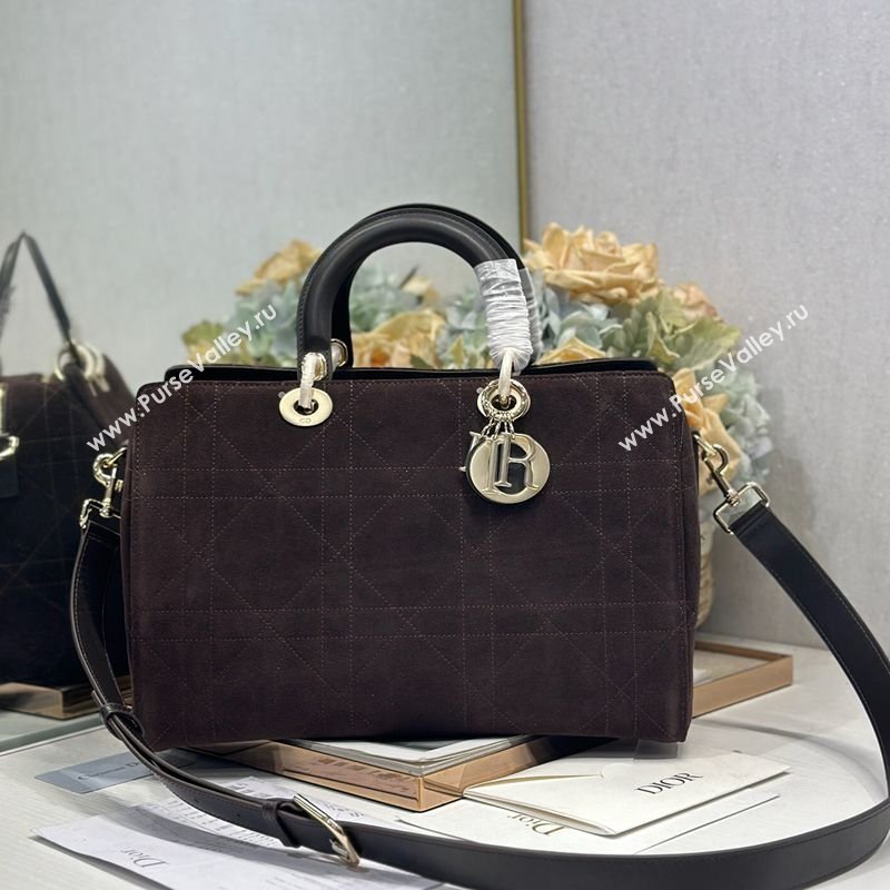 Dior Lady Dior Large Top Handle Bag in Cannage Suede Coffee 2026 1441L (BF-260124057)