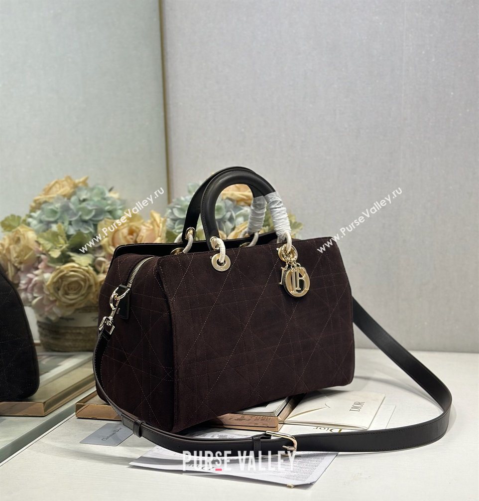 Dior Lady Dior Large Top Handle Bag in Cannage Suede Coffee 2026 1441L (BF-260124057)