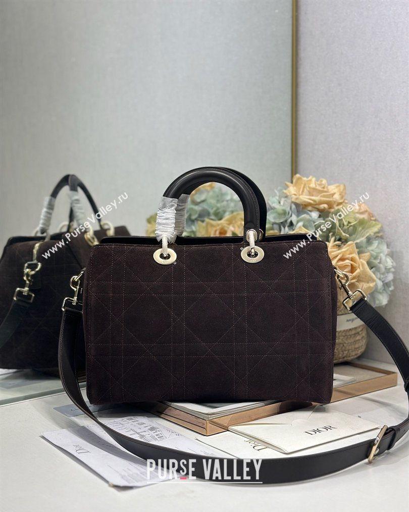 Dior Lady Dior Large Top Handle Bag in Cannage Suede Coffee 2026 1441L (BF-260124057)