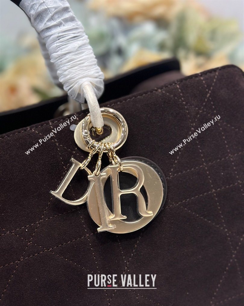Dior Lady Dior Large Top Handle Bag in Cannage Suede Coffee 2026 1441L (BF-260124057)