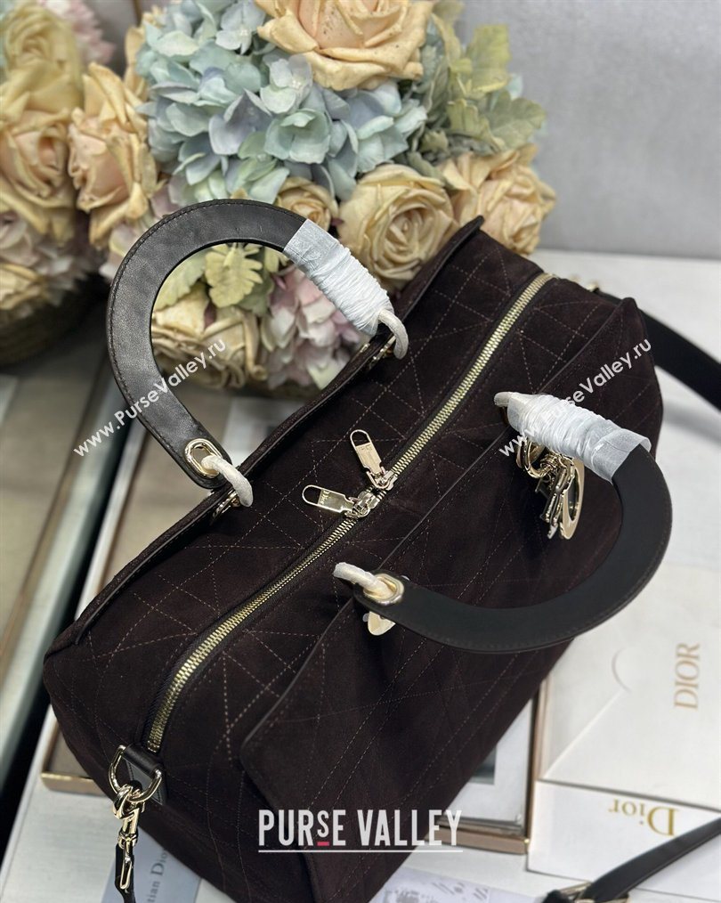 Dior Lady Dior Large Top Handle Bag in Cannage Suede Coffee 2026 1441L (BF-260124057)