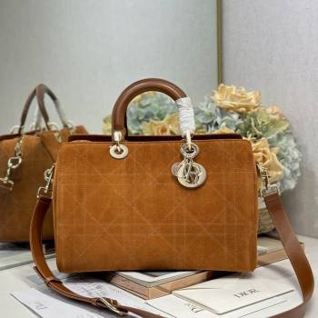 Dior Lady Dior Large Top Handle Bag in Cannage Suede Brown 2026 1441L (BF-260124058)