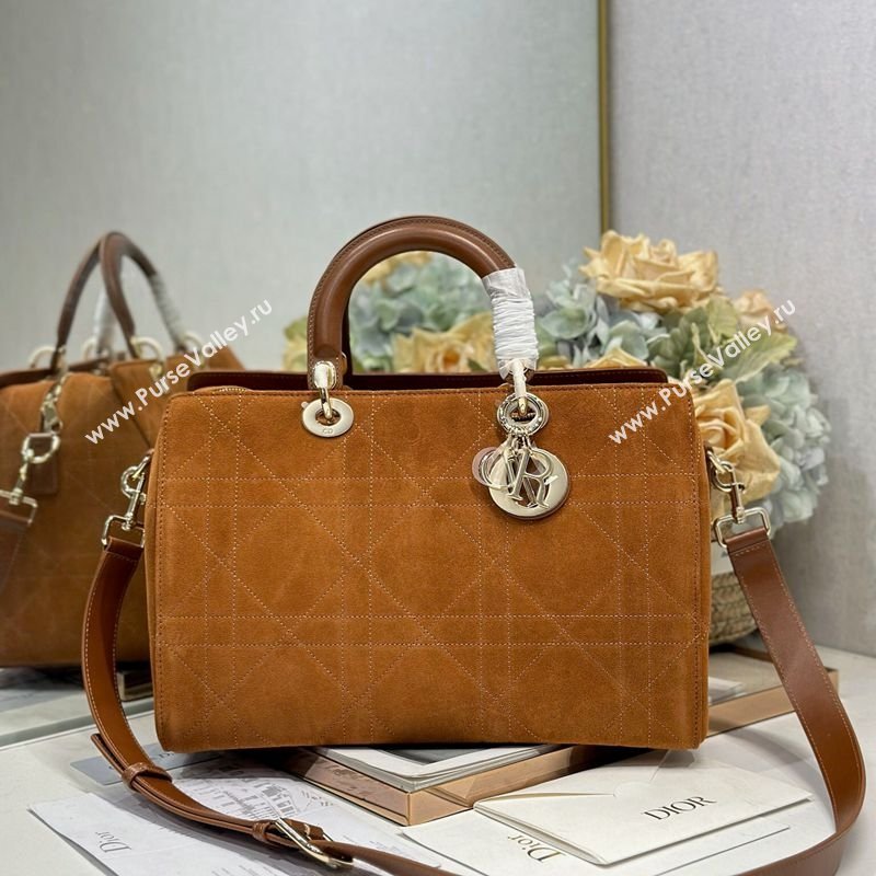 Dior Lady Dior Large Top Handle Bag in Cannage Suede Brown 2026 1441L (BF-260124058)