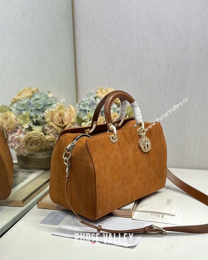 Dior Lady Dior Large Top Handle Bag in Cannage Suede Brown 2026 1441L (BF-260124058)