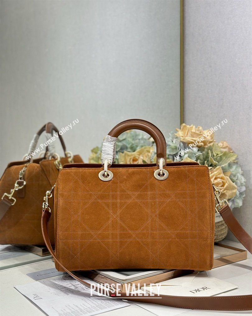 Dior Lady Dior Large Top Handle Bag in Cannage Suede Brown 2026 1441L (BF-260124058)