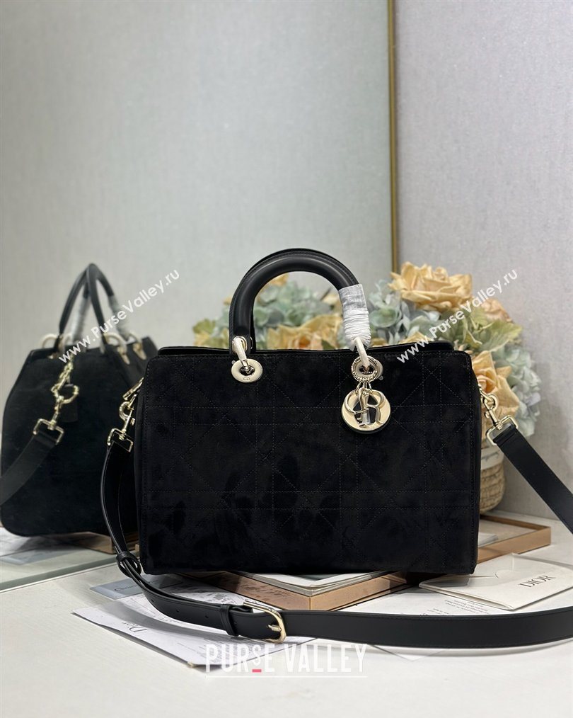Dior Lady Dior Large Top Handle Bag in Cannage Suede Black 2026 1441L (BF-260124059)
