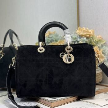 Dior Lady Dior Large Top Handle Bag in Cannage Suede Black 2026 1441L (BF-260124059)