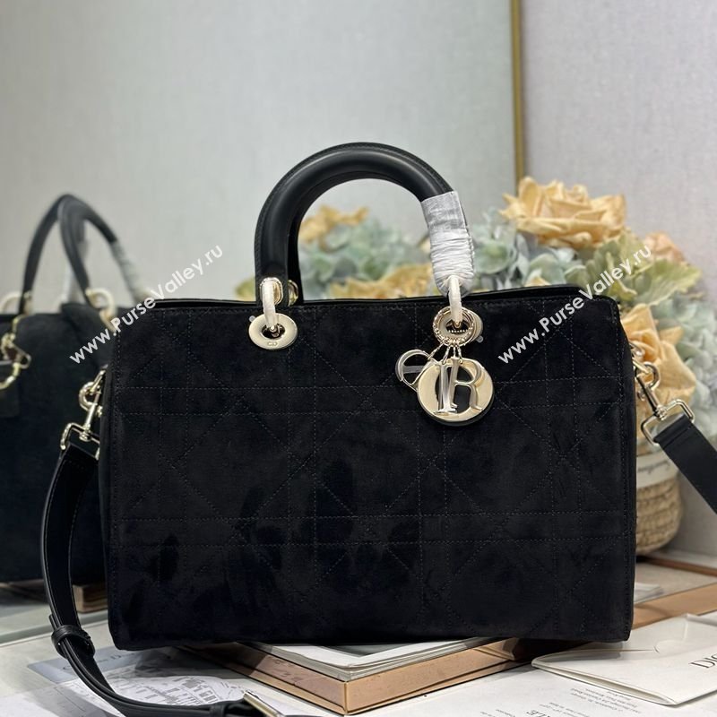 Dior Lady Dior Large Top Handle Bag in Cannage Suede Black 2026 1441L (BF-260124059)