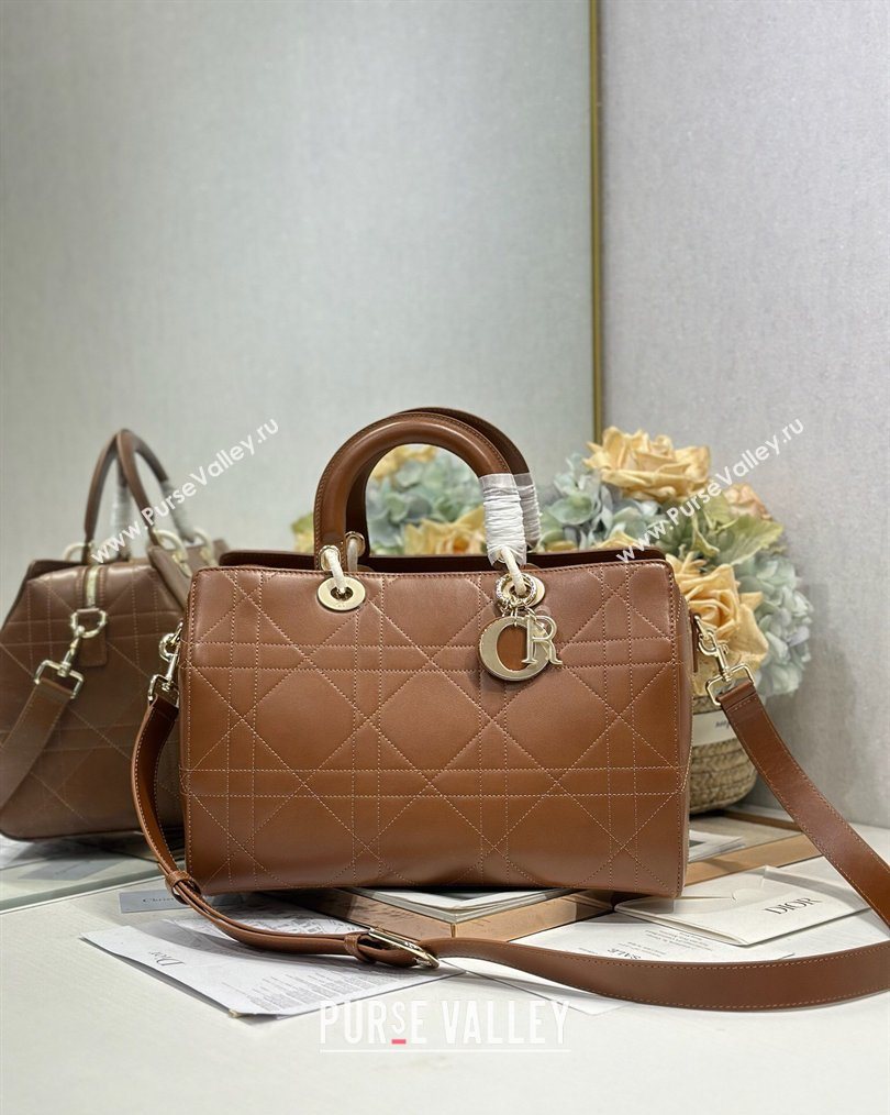 Dior Lady Dior Large Top Handle Bag in Cannage Smooth Leather Brown 2026 1441L (BF-260124061)