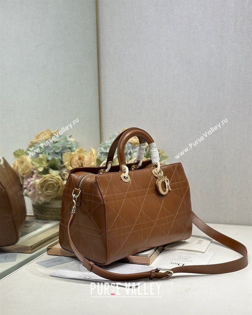 Dior Lady Dior Large Top Handle Bag in Cannage Smooth Leather Brown 2026 1441L (BF-260124061)