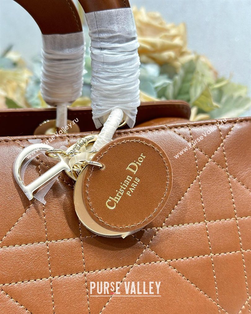 Dior Lady Dior Large Top Handle Bag in Cannage Smooth Leather Brown 2026 1441L (BF-260124061)