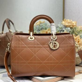 Dior Lady Dior Large Top Handle Bag in Cannage Smooth Leather Brown 2026 1441L (BF-260124061)