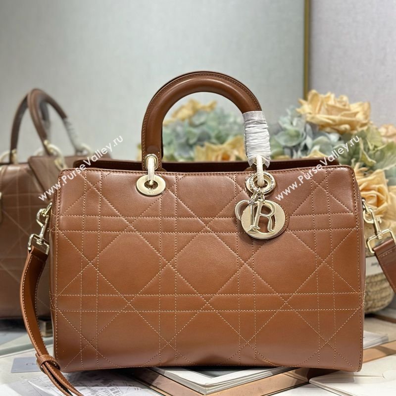 Dior Lady Dior Large Top Handle Bag in Cannage Smooth Leather Brown 2026 1441L (BF-260124061)