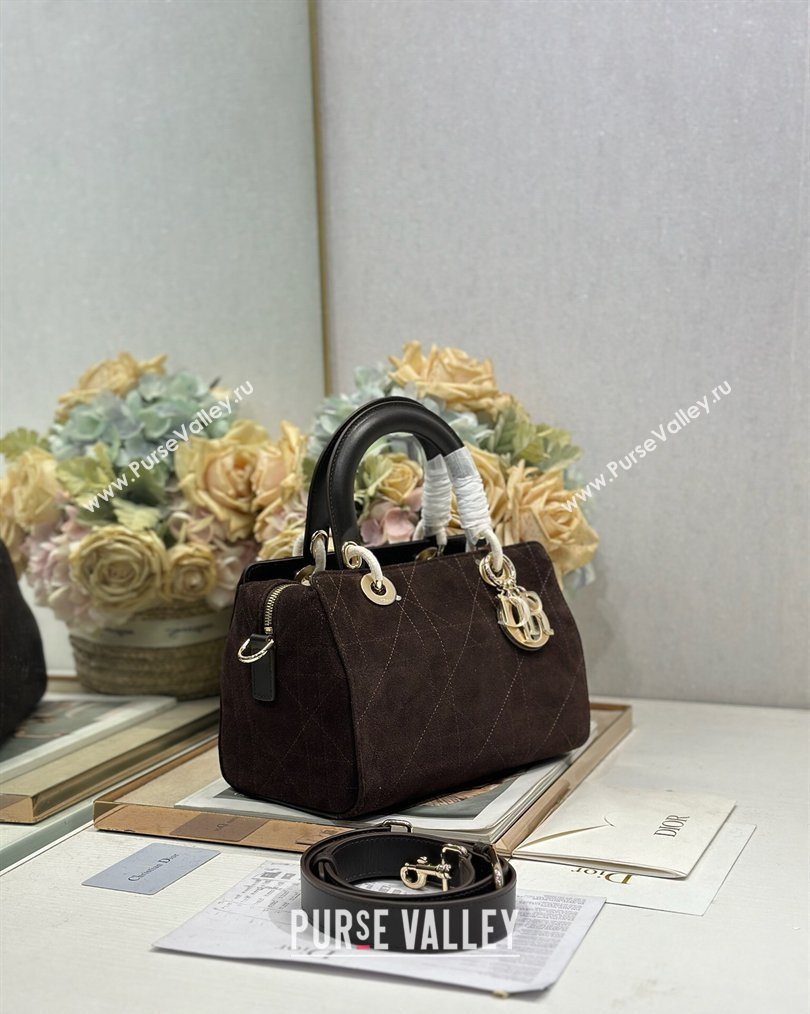 Dior Lady Dior Small Top Handle Bag in Cannage Suede Coffee 2026 1440S (BF-260124063)