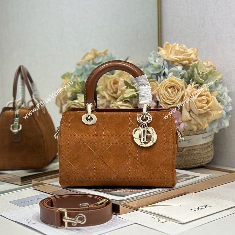 Dior Lady Dior Small Top Handle Bag in Cannage Suede Brown 2026 1440S (BF-260124064)