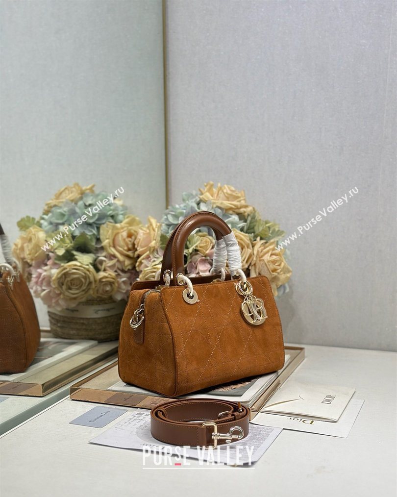 Dior Lady Dior Small Top Handle Bag in Cannage Suede Brown 2026 1440S (BF-260124064)