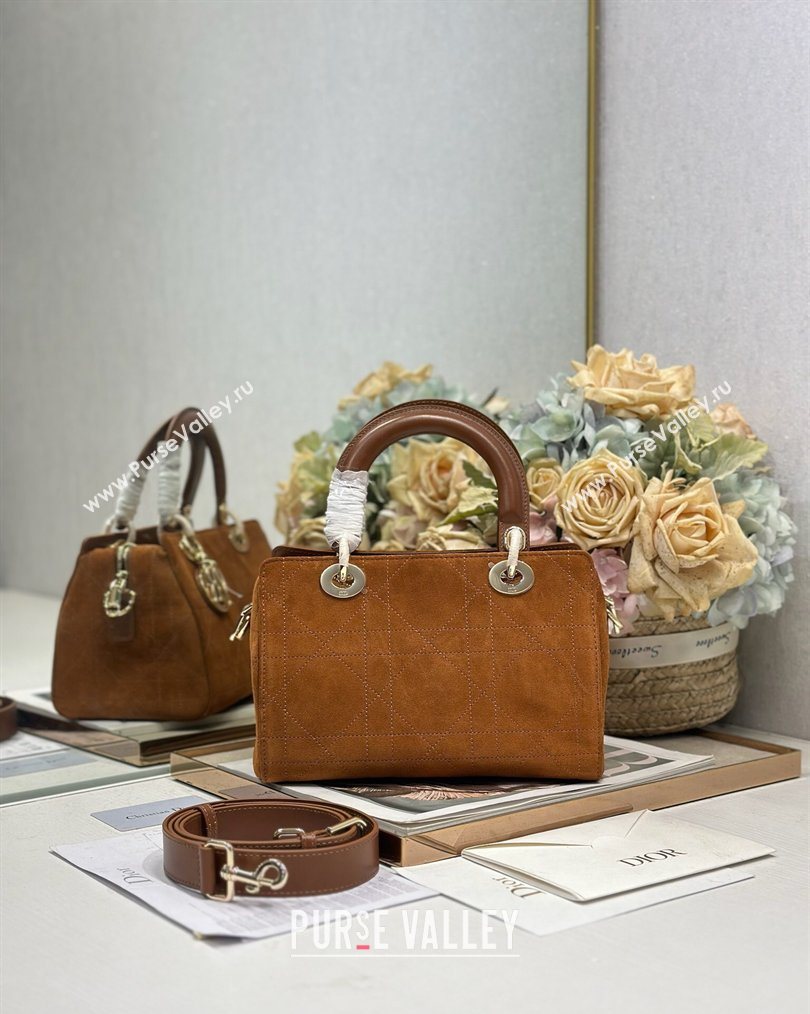Dior Lady Dior Small Top Handle Bag in Cannage Suede Brown 2026 1440S (BF-260124064)
