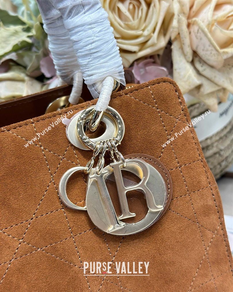 Dior Lady Dior Small Top Handle Bag in Cannage Suede Brown 2026 1440S (BF-260124064)