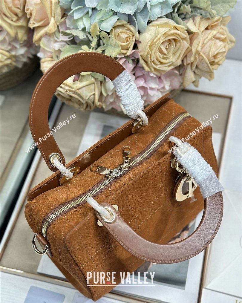 Dior Lady Dior Small Top Handle Bag in Cannage Suede Brown 2026 1440S (BF-260124064)