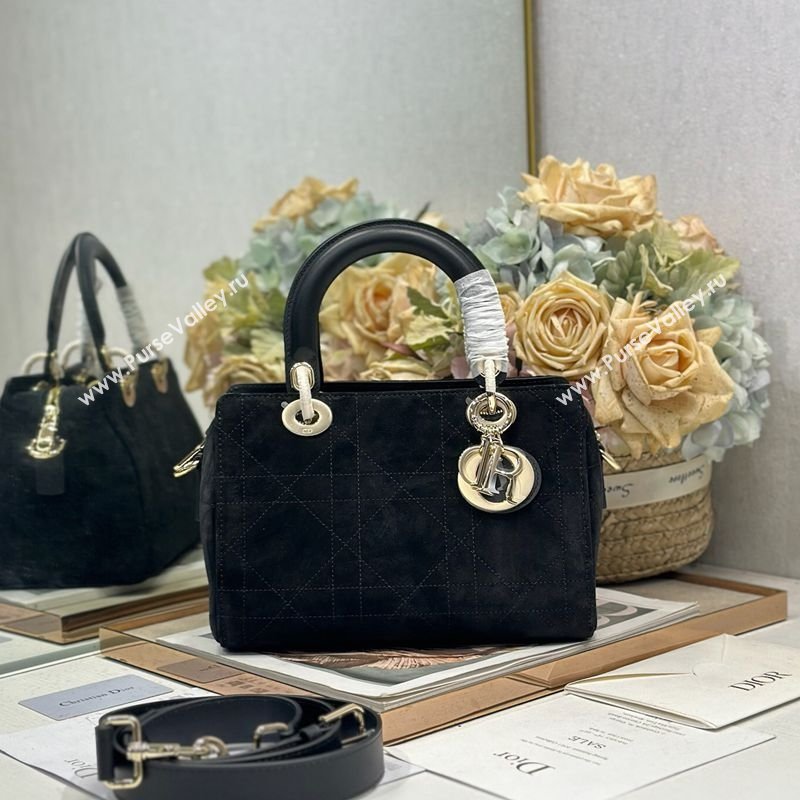 Dior Lady Dior Small Top Handle Bag in Cannage Suede Black 2026 1440S (BF-260124065)