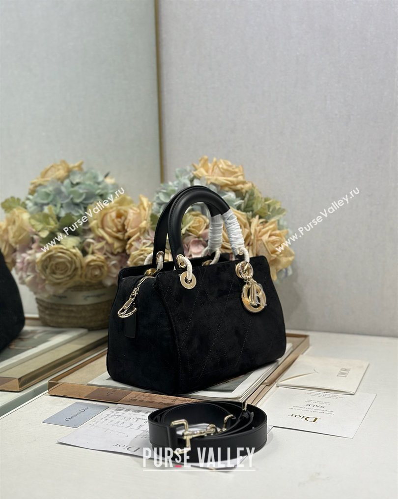 Dior Lady Dior Small Top Handle Bag in Cannage Suede Black 2026 1440S (BF-260124065)