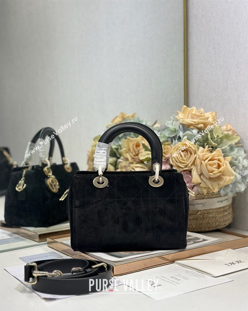 Dior Lady Dior Small Top Handle Bag in Cannage Suede Black 2026 1440S (BF-260124065)