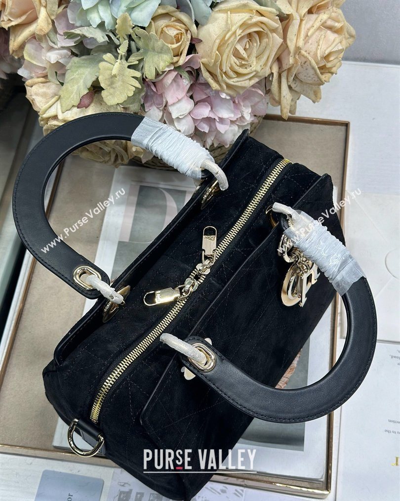 Dior Lady Dior Small Top Handle Bag in Cannage Suede Black 2026 1440S (BF-260124065)