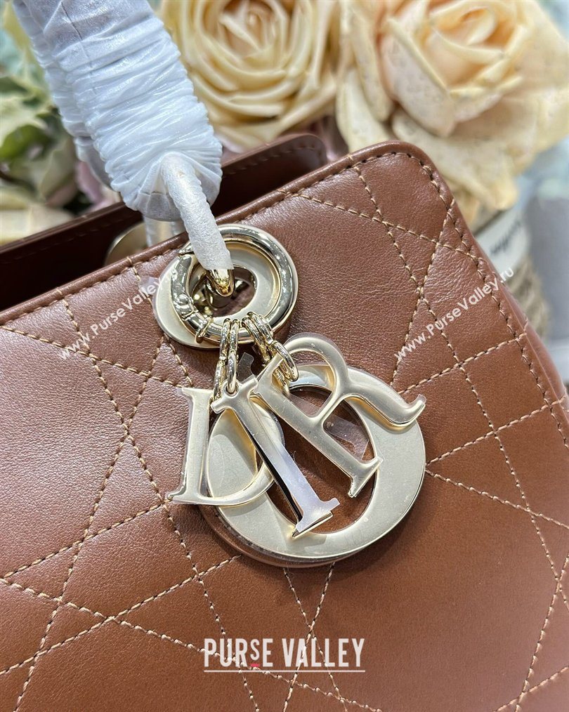 Dior Lady Dior Small Top Handle Bag in Cannage Smooth Leather Brown 2026 1440S (BF-260124067)