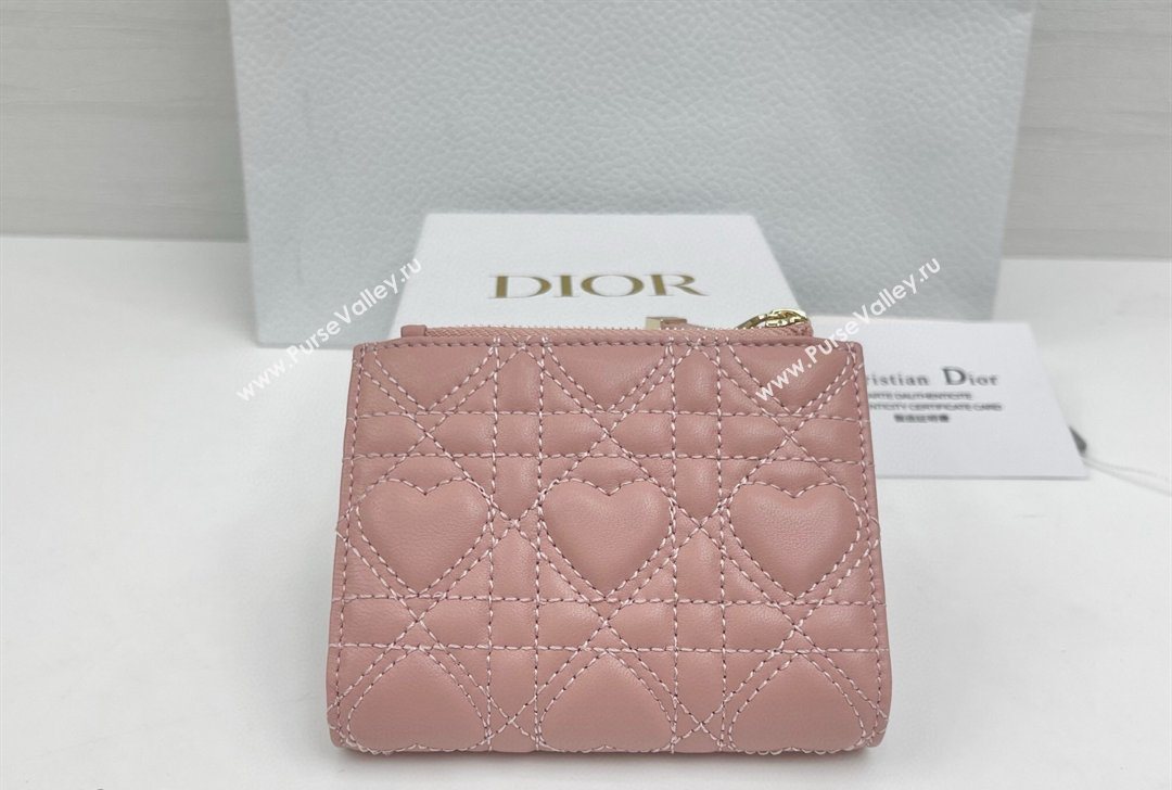 Dior Caro Dahlia Wallet with Crystals in Heart Macrocannage Lambskin Leather Pink 2026 4208 (XXG-260127006)