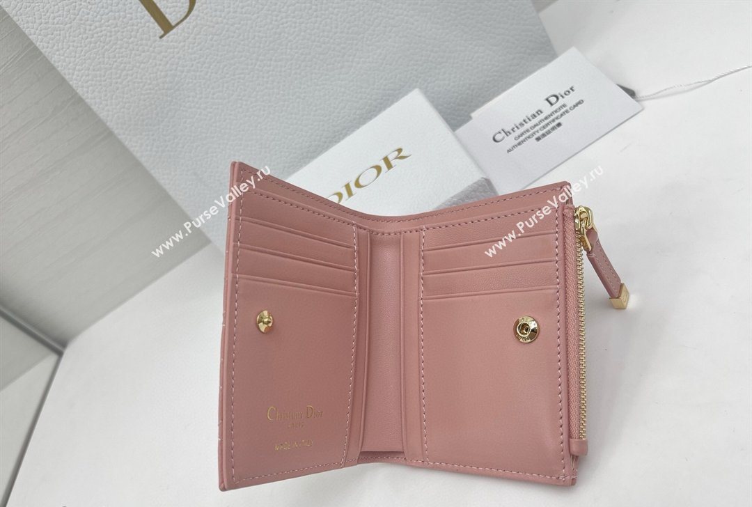 Dior Caro Dahlia Wallet with Crystals in Heart Macrocannage Lambskin Leather Pink 2026 4208 (XXG-260127006)
