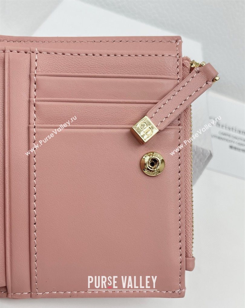 Dior Caro Dahlia Wallet with Crystals in Heart Macrocannage Lambskin Leather Pink 2026 4208 (XXG-260127006)