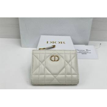 Dior Caro Dahlia Wallet with Crystals in Macrocannage Lambskin Leather White 2026 4208 (XXG-260127007)