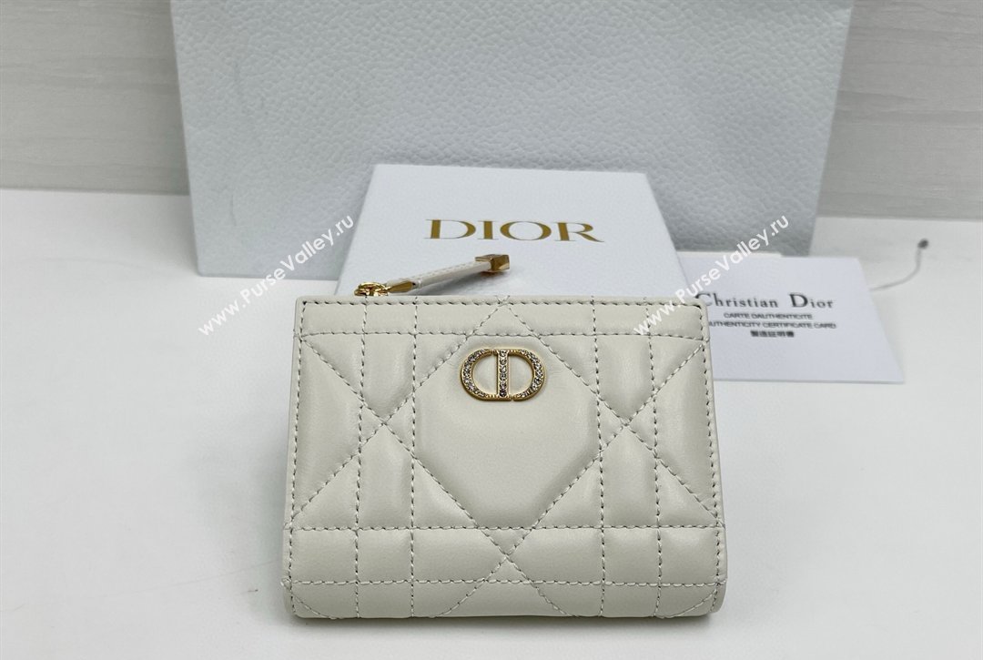 Dior Caro Dahlia Wallet with Crystals in Macrocannage Lambskin Leather White 2026 4208 (XXG-260127007)