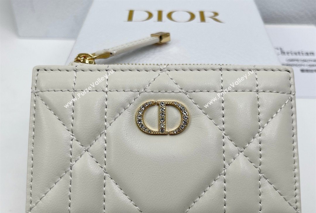 Dior Caro Dahlia Wallet with Crystals in Macrocannage Lambskin Leather White 2026 4208 (XXG-260127007)