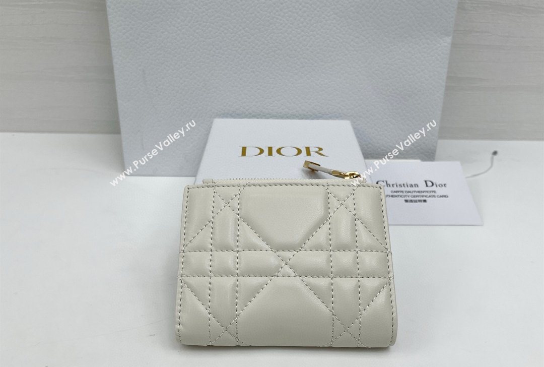Dior Caro Dahlia Wallet with Crystals in Macrocannage Lambskin Leather White 2026 4208 (XXG-260127007)
