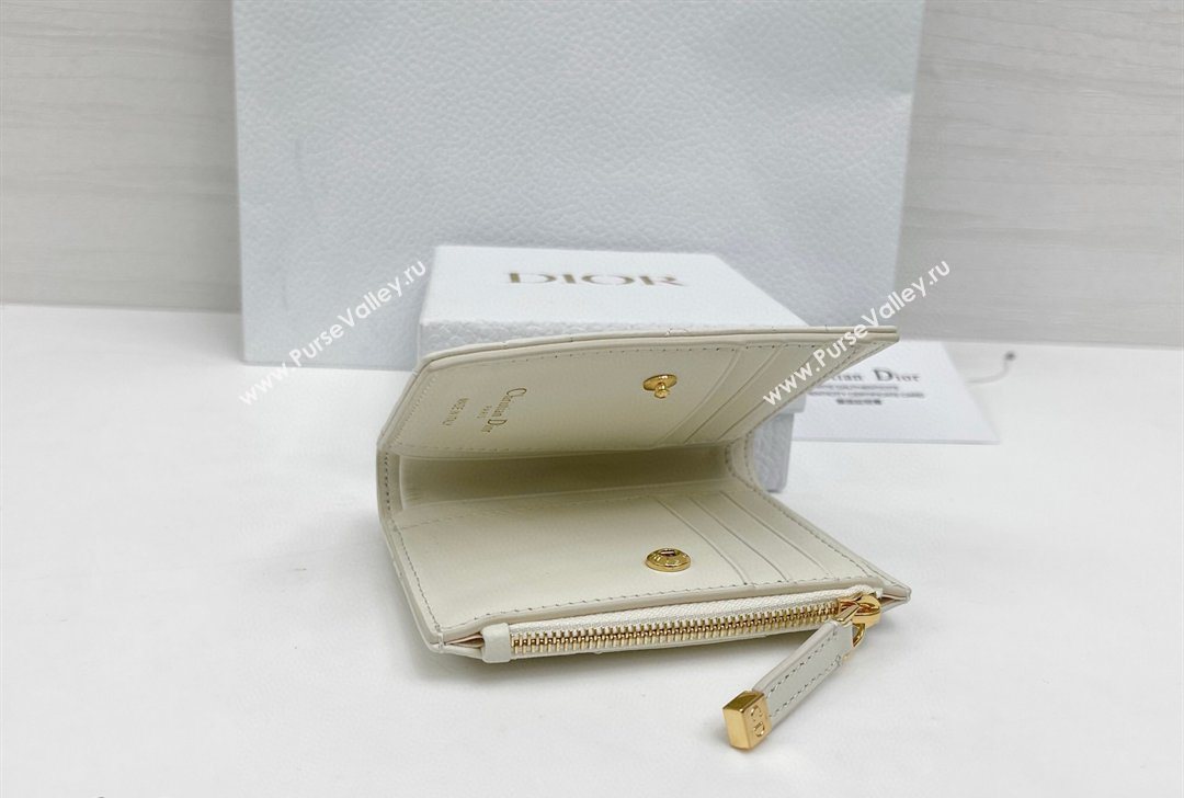 Dior Caro Dahlia Wallet with Crystals in Macrocannage Lambskin Leather White 2026 4208 (XXG-260127007)