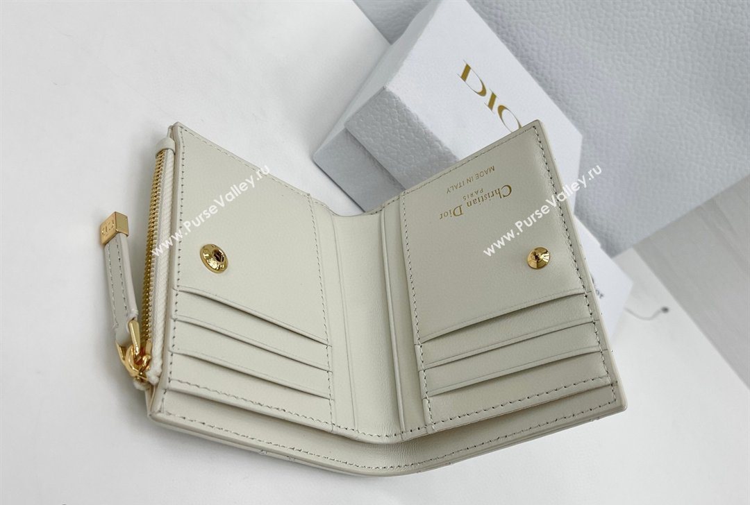 Dior Caro Dahlia Wallet with Crystals in Macrocannage Lambskin Leather White 2026 4208 (XXG-260127007)